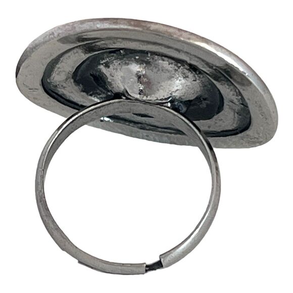 DESIGNER STATEMENT RING Size 5 Silver Clear Rivoli Crystal Enamel Adjustable 5Z - Picture 5 of 7